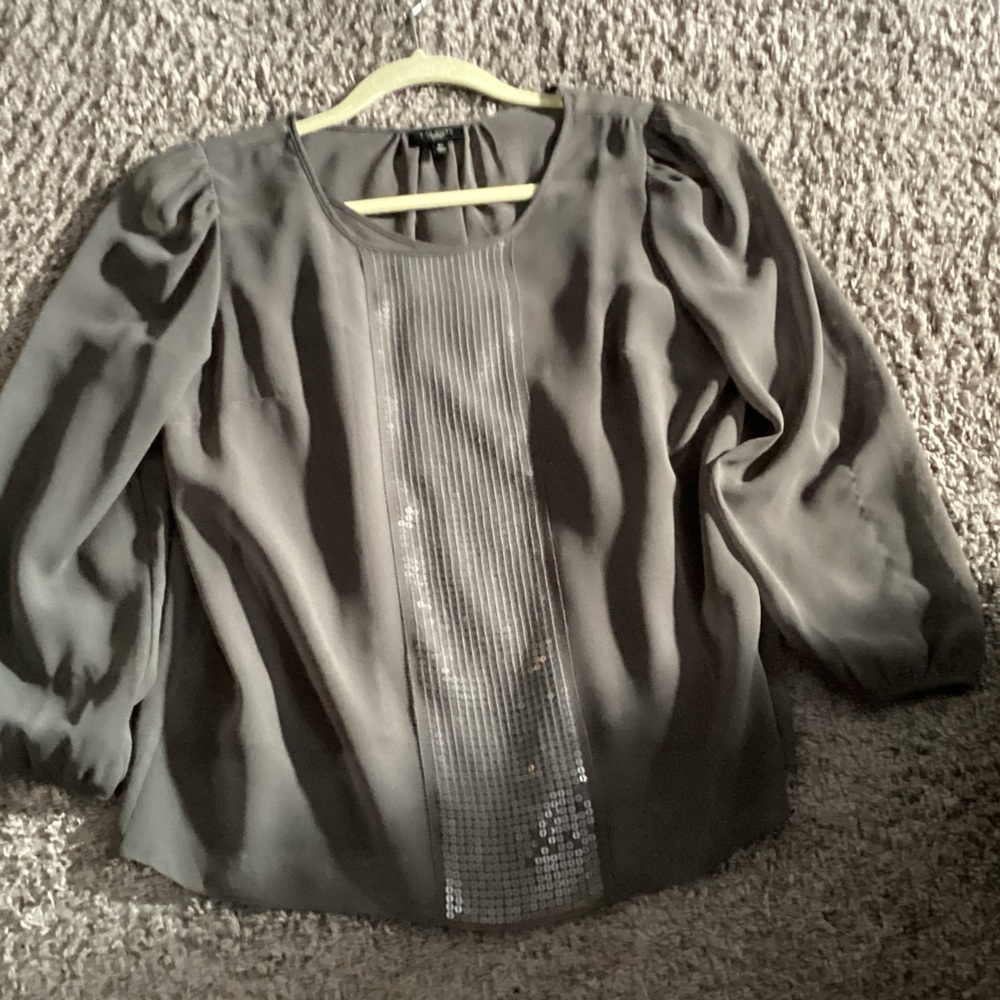Talbots Charcoal Sheer Blouse with Sequin Detail